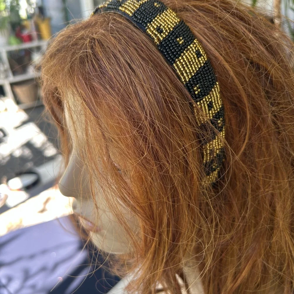 Black and Gold Beaded Headband